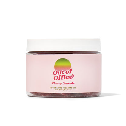 Out of Office THC Gummies bottle with 15mg THC dose